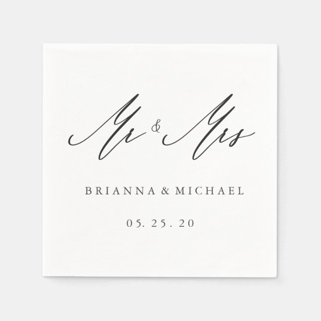 Simple Elegant Calligraphy Mr. und Mrs. Wedding Serviette (Vorderseite)