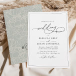 Simple Elegant Calligraphy Script Wedding Einladung<br><div class="desc">This elegant Wedding Invitation features a sweeping script calligraphy text paired with a classy serif & modern sans font in black,  and frosted sage green back with a floral line art pattern & a customizable monogram. Matching items available.</div>