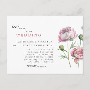Simple Élégant Carte Postale de Mariage à Tige Ros