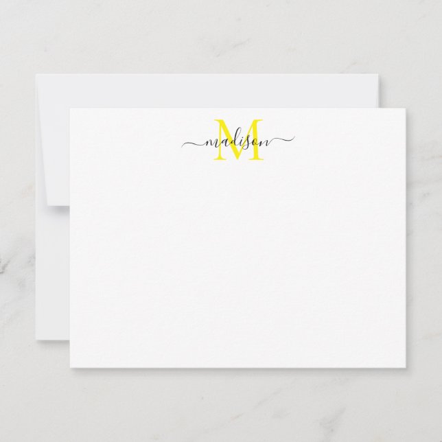 SImple Elegant Chic Girly Script Monogram Yellow Mitteilungskarte (Vorderseite)