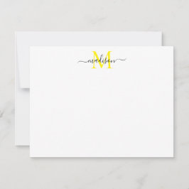 SImple Elegant Chic Girly Script Monogram Yellow Mitteilungskarte