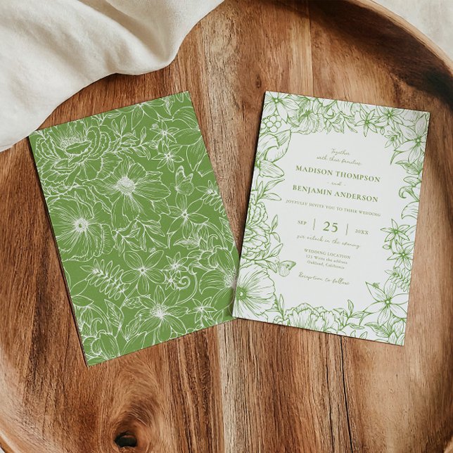 Simple Elegant Citrus Green Floral Garden Wedding Einladung (Von Creator hochgeladen)