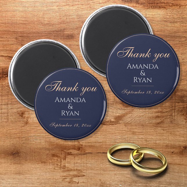 Simple Elegant Dark Blue Wedding Vielen Dank Magnet (Von Creator hochgeladen)