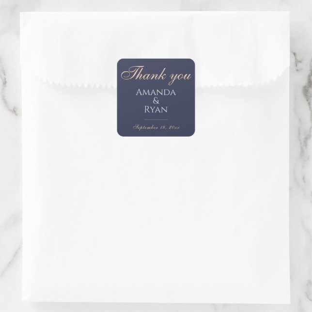Simple Elegant Dark Blue Wedding Vielen Dank Quadratischer Aufkleber (Tasche)
