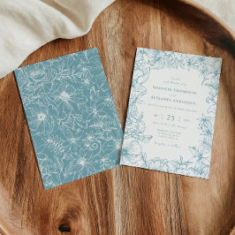 Simple Elegant Dusty Blue Floral Garden Wedding Einladung