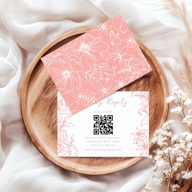 Simple Elegant Dusty Pink Floral QR Code Wedding RSVP Karte (Von Creator hochgeladen)