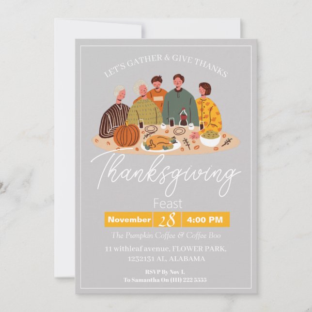 Simple Elegant Erntedank Dinner Pumpkin Türkei Einladung (Vorderseite)