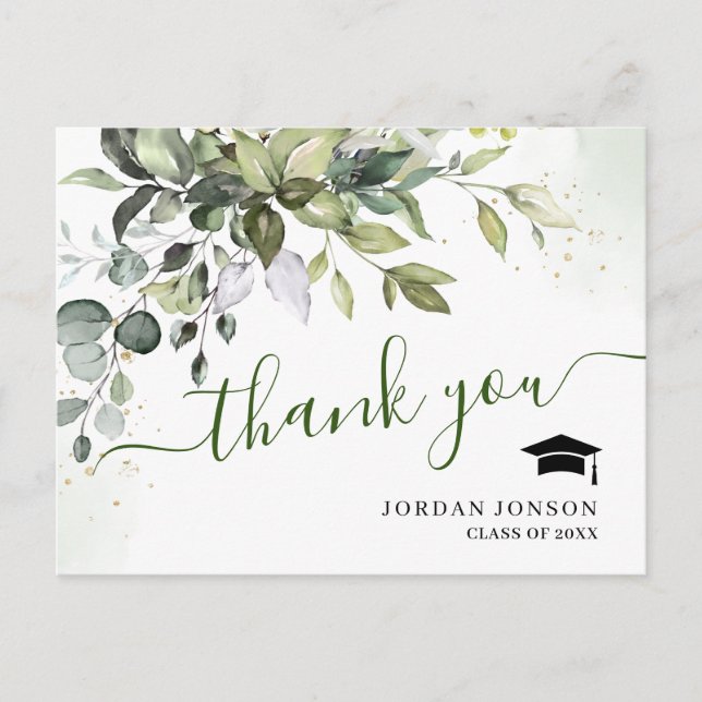 Simple Elegant Eucalyptus Abschluss Vielen Dank Postkarte (Vorderseite)