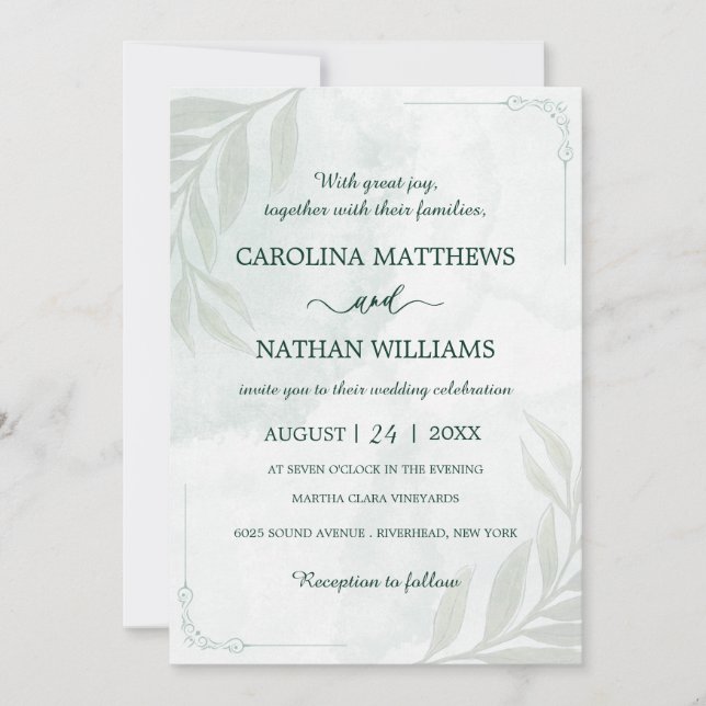 Simple Elegant Floral Corners Wedding Invitation (Devant)