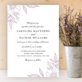 Simple Elegant Floral Corners Wedding Lavender Einladung