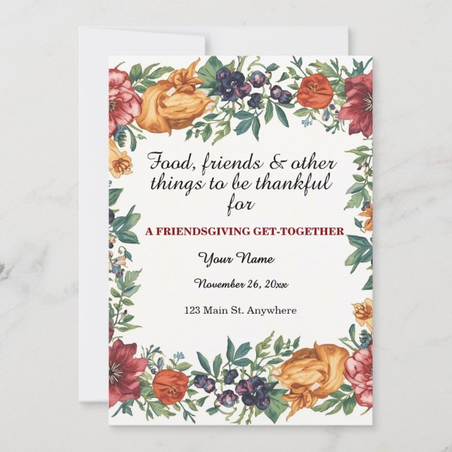 Simple Elegant Floral Friendsgiving  Einladung (Vorderseite)