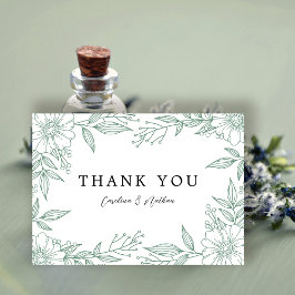 Simple Elegant Floral Mint Green Wedding Dankeskarte