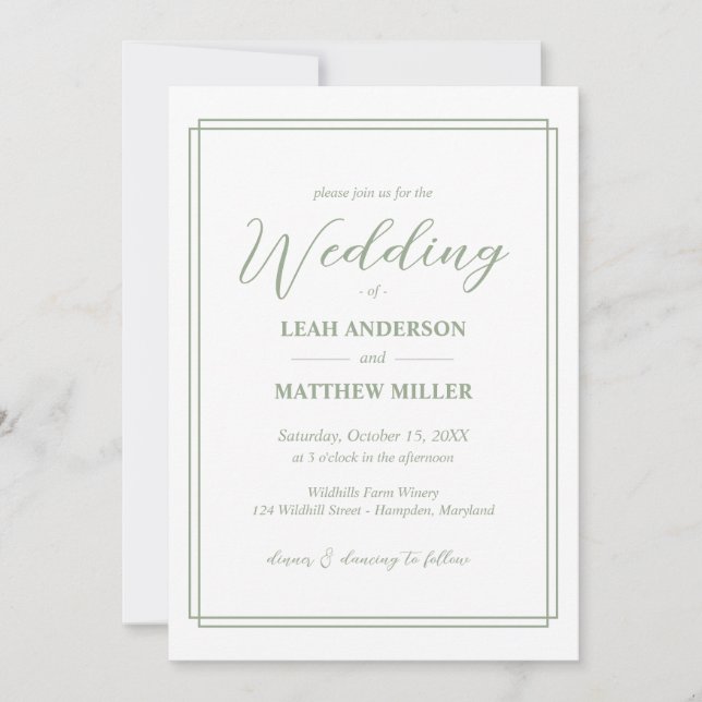 Simple Elegant Floral Pattern Wedding Invitation (Devant)