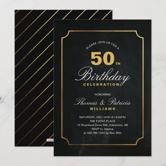 Simple Elegant Gold 50th Birthday Invitation (Devant / Derrière)