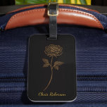 Simple Elegant Gold and Black Rose Custom Name Gepäckanhänger<br><div class="desc">Add a custom name to this elegant gold-and-black line-art rose.</div>