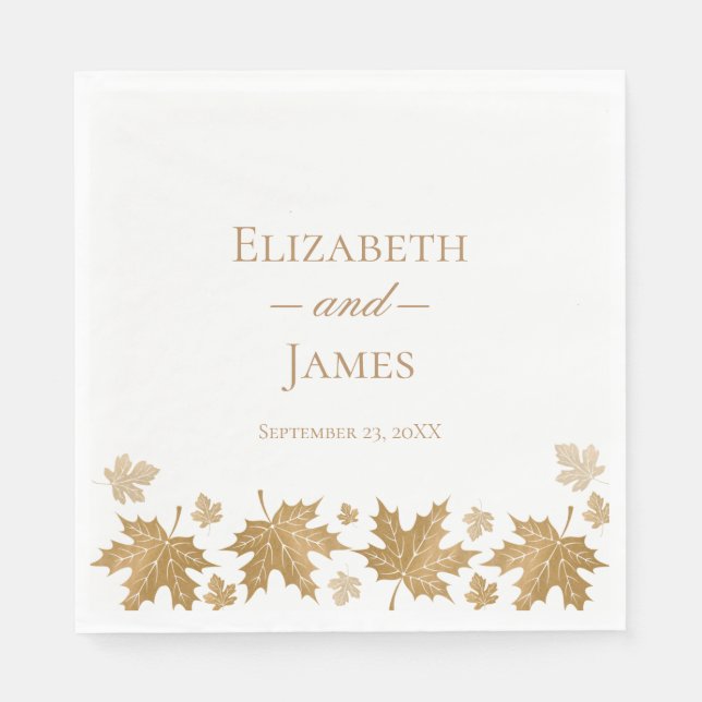Simple Elegant Gold Fall Leaves Custom Wedding Serviette (Vorderseite)