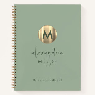 Simple Elegant Gold Monogram Sage Notizbuch