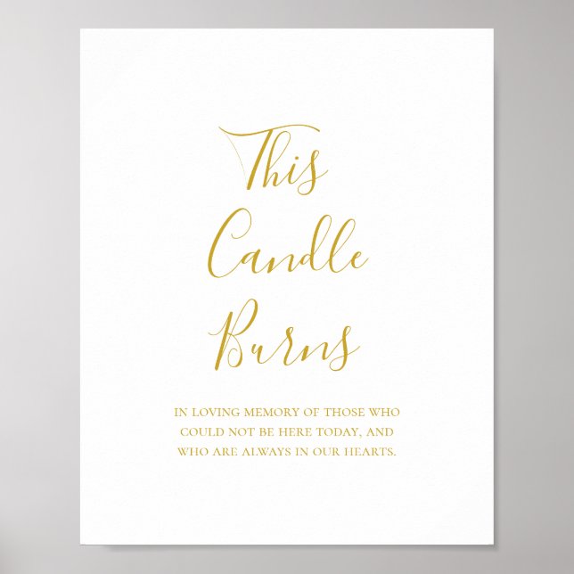 Simple Elegant Gold This Candle Burns Wedding Sign Poster (Vorne)