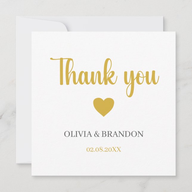 Simple Elegant Gold Wedding Thank You Note Card Dankeskarte (Vorderseite)