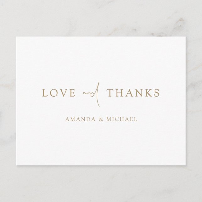 Simple Elegant Gold Wedding Thank You Postkarte (Vorderseite)