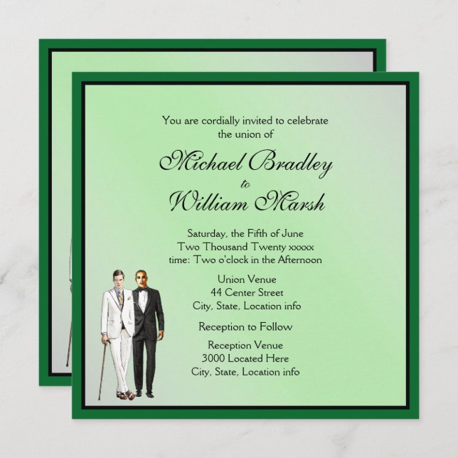 Simple Elegant Green Gay Wedding Invitation (Devant / Derrière)