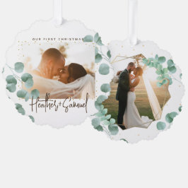 Simple Elegant Greenery Merry and Married Photo Ornament Karte