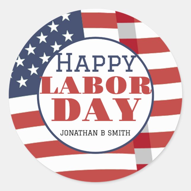 Simple Elegant Happy Labour Day mit US-Flagge Runder Aufkleber (Vorderseite)