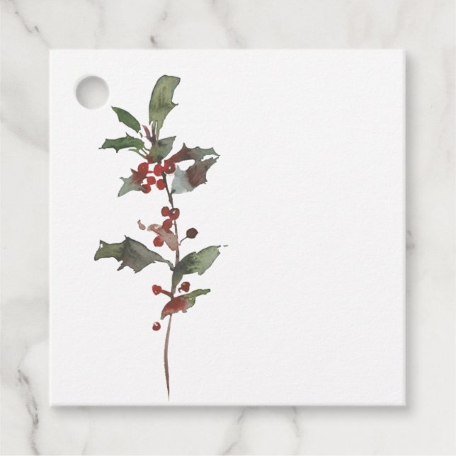 Simple Elegant Holly Berry Stem Weihnachtsgeschenk Geschenkanhänger (Vorderseite)
