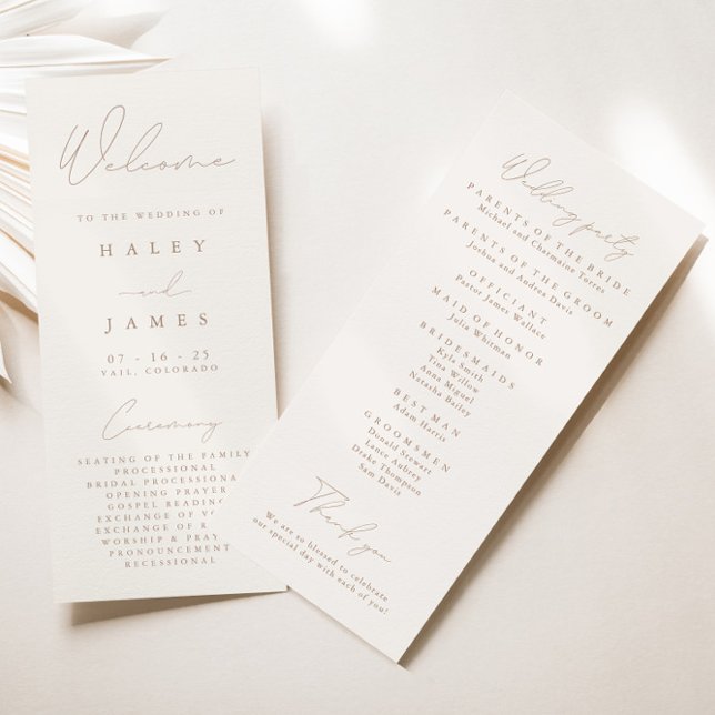 Simple Elegant Ivory & Taupe Wedding Programme (Créateur téléchargé)