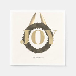 Simple Elegant JOY Greenery Wreath Paper Serviette