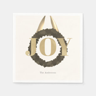 Simple Elegant JOY Greenery Wreath Paper Serviette