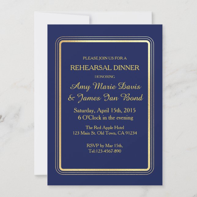 Simple Elegant Marine Blue Rehearsal Invitation (Devant)