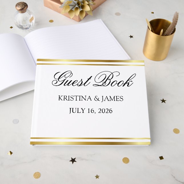 Simple Elegant Minimalist Ivory Wedding Guest Gästebuch (Vorderseite Offen)