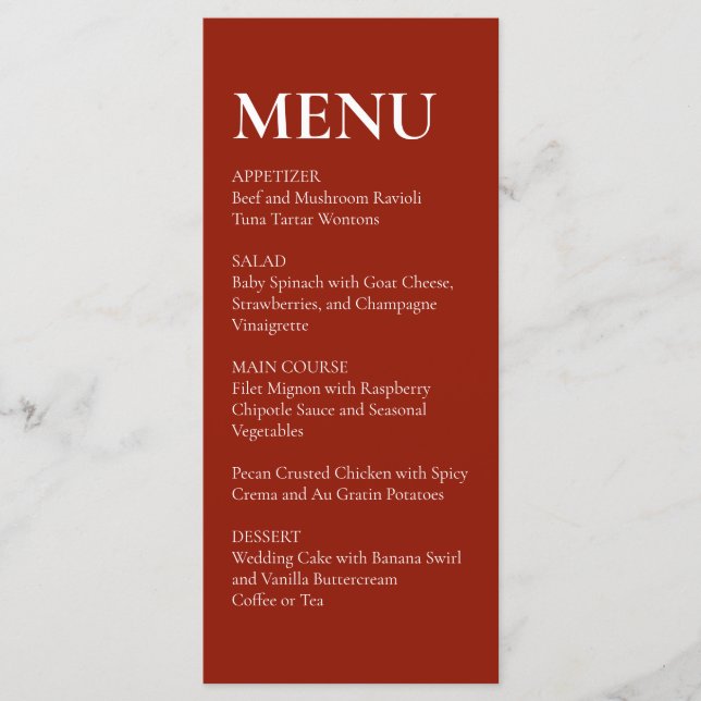 Simple Elegant  Modern Wedding Menu Red  Menükarte (Vorderseite)