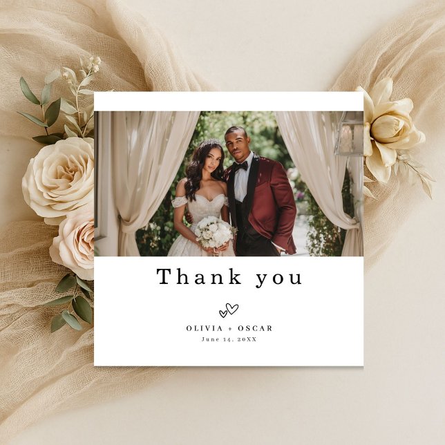Simple Elegant Modern Wedding Photo Square Dankeskarte (Von Creator hochgeladen)