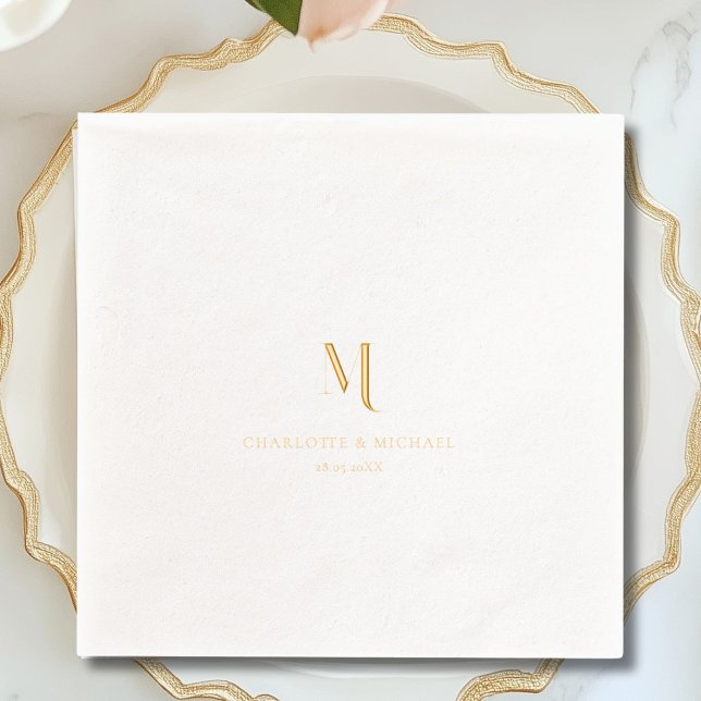 Simple, élégant, monogramme, mariage (Simple, elegant, monogram, wedding foil napkins)