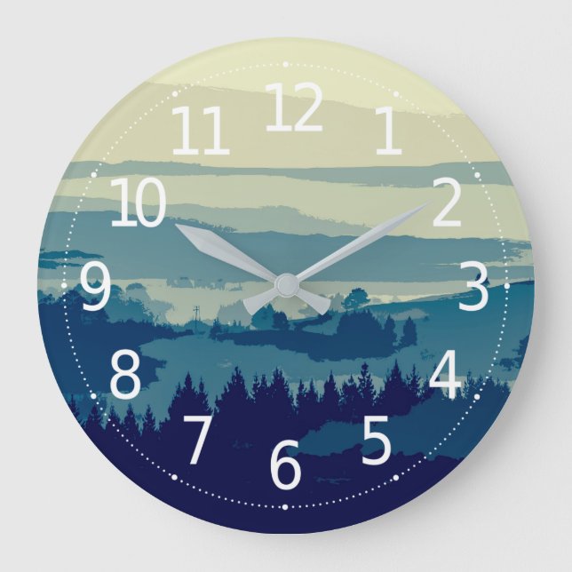 Simple Elegant Mountain Landscape | Wall Clock Große Wanduhr (Vorderseite)