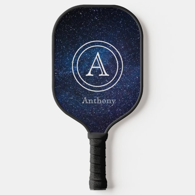 Simple Elegant Navy Blue Monogram Custom Pickleball Schläger (Vorderseite)