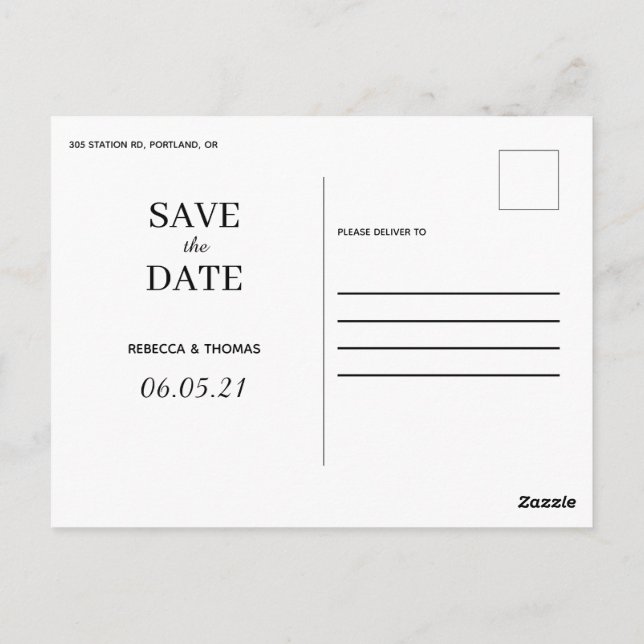 simple élégant non photo enregistrer la date carte (Dos)