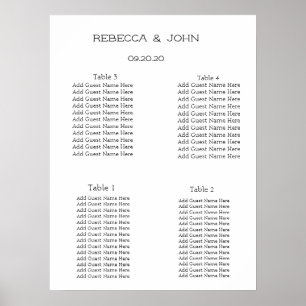 Simple Elegant Personalised Wedding Seating Chart Poster