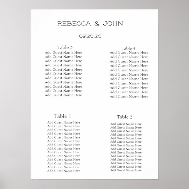 Simple Elegant Personalised Wedding Seating Chart Poster (Vorne)