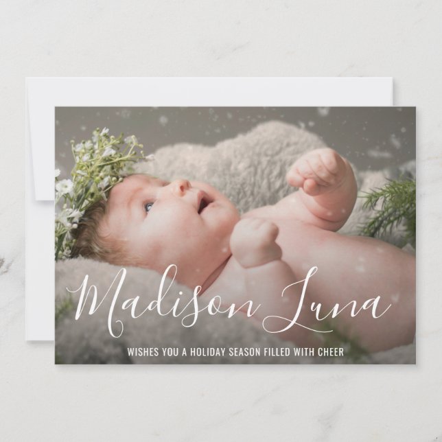 Simple Elegant Photo Holiday Faire-part de naissan (Devant)