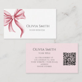 Simple Elegant Pink Bow QR Code Visitenkarte