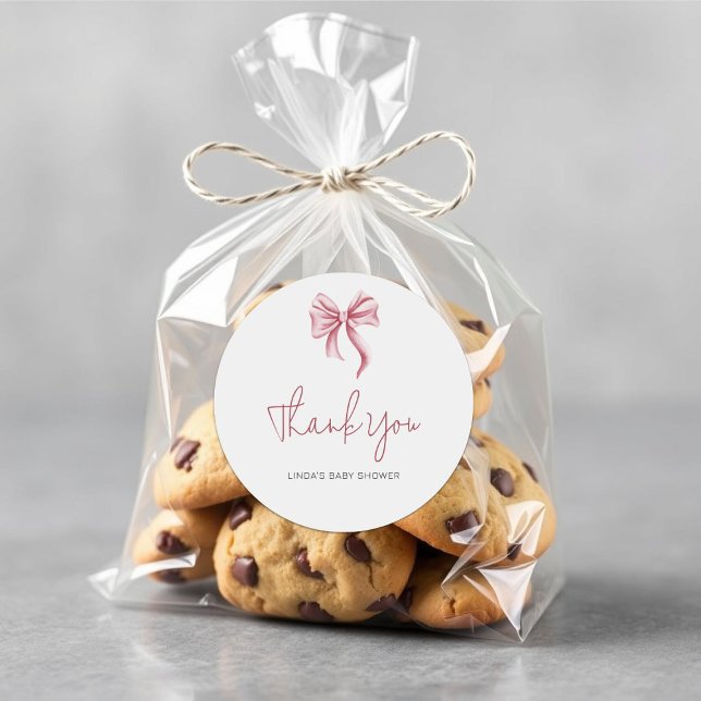 Simple Elegant Pink Girl Bow Baby Shower Runder Aufkleber (Von Creator hochgeladen)