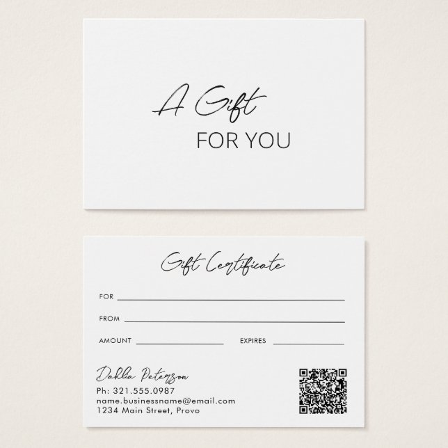 Simple Elegant QR Code Modern Cadeau Certificat (Devant & derrière)