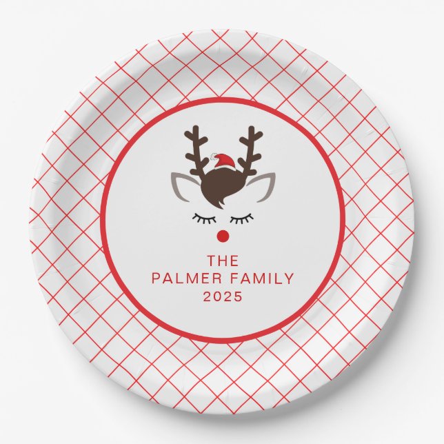 Simple Elegant Reindeer Christmas Family Name Pappteller (Vorderseite)
