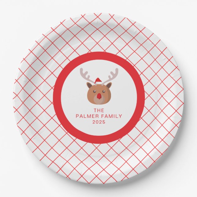 Simple Elegant Reindeer Christmas Family Name Pappteller (Vorderseite)