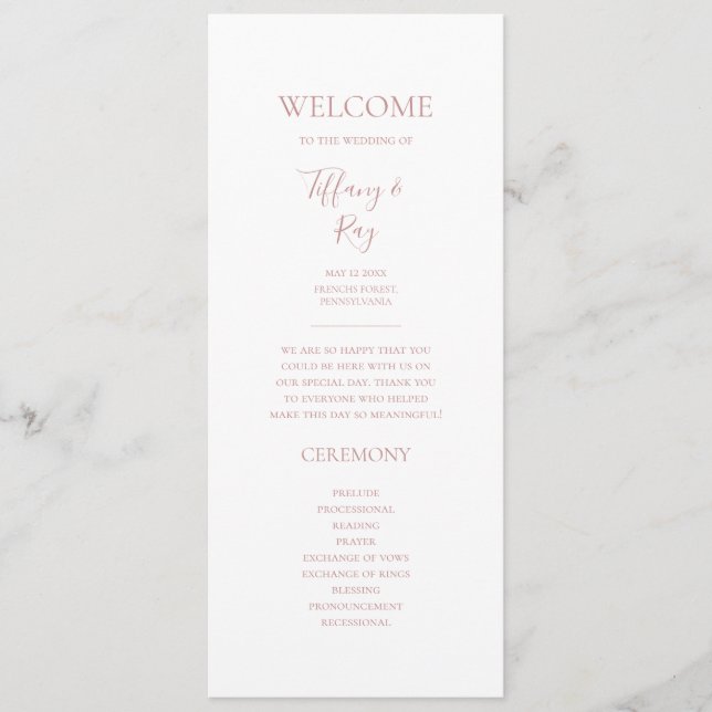 Simple Elegant Rose Gold Wedding Programme (Devant)