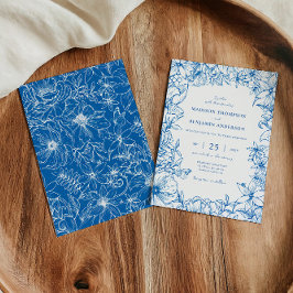 Simple Elegant Royal Blue Floral Garden Wedding Einladung
