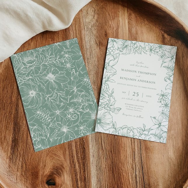 Simple Elegant Sage Green Floral Garden Wedding Einladung (Von Creator hochgeladen)